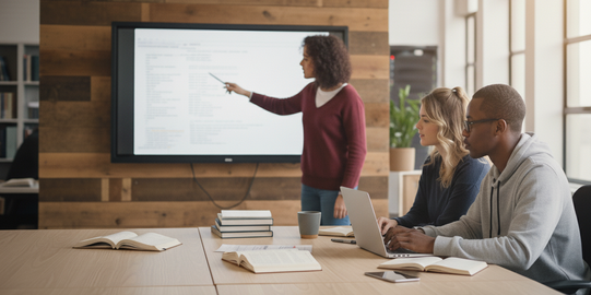 Drei Studierende in einer Gruppenarbeitssituation