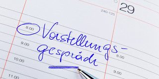 Termin_Vorstellungsgespräch Eintrag für ein Vorstellungsgespräch in einen Terminkalender.